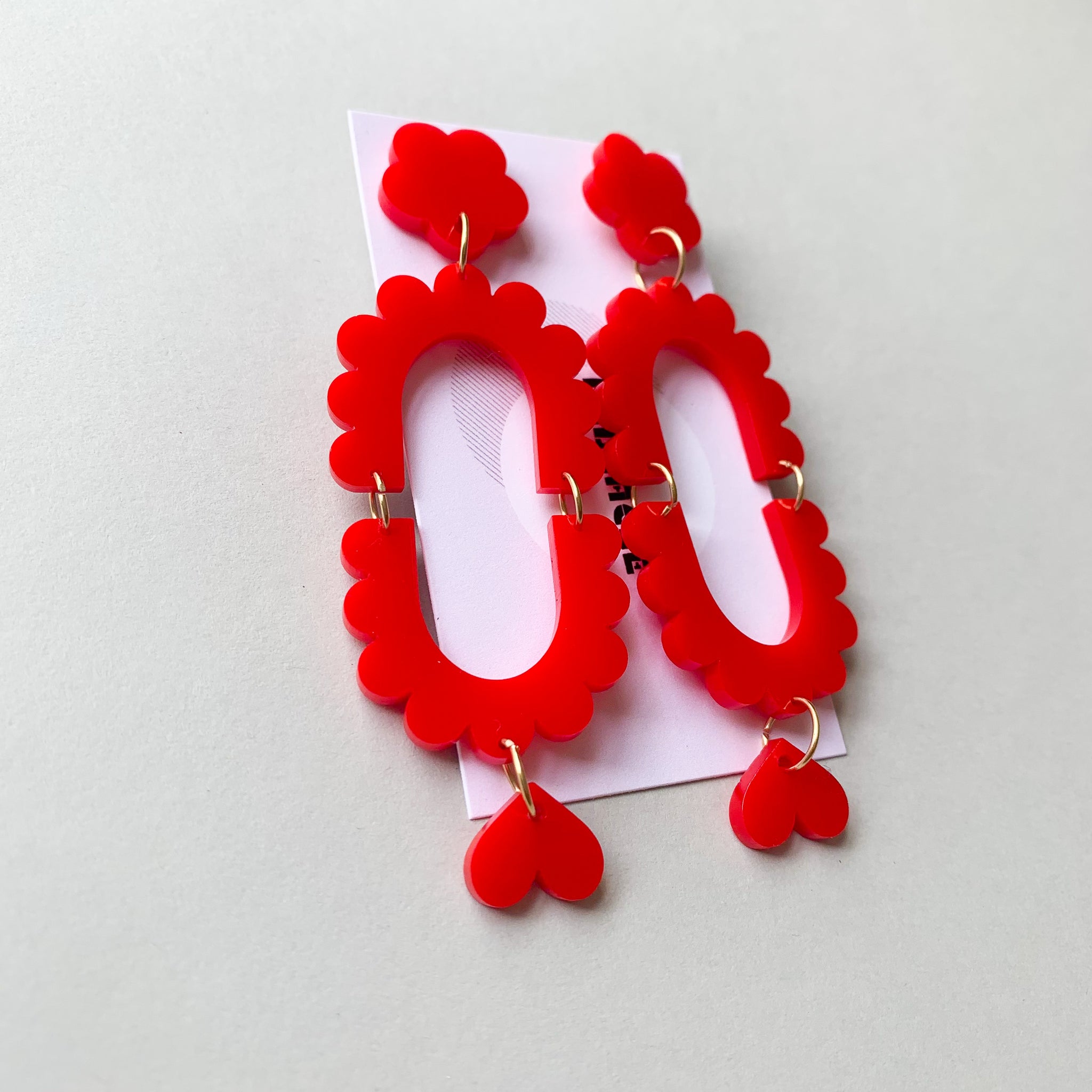 Valentine's Day Earrings Hollow out Love Water Drop Candy Gradual Color Cat  Red Letter Round Wooden