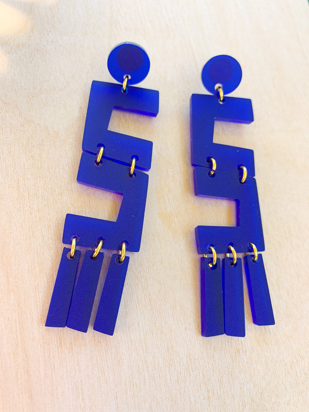Royal Blue Open Maze Dangles- Elegant Acrylic Laser Cut Earrings