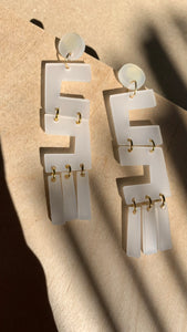 Frosted White Open Maze Dangles- Elegant Acrylic Laser Cut Earrings