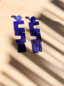 Royal Blue Open Maze Dangles- Elegant Acrylic Laser Cut Earrings