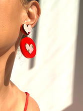 Load image into Gallery viewer, Red and Pink Heart hoops- Valentine’s Day earrings
