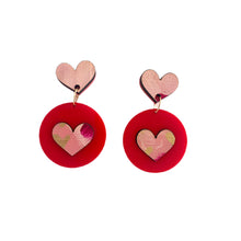 Load image into Gallery viewer, Red and Pink Heart hoops- Valentine’s Day earrings
