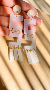 Frosted White Open Maze Dangles- Elegant Acrylic Laser Cut Earrings