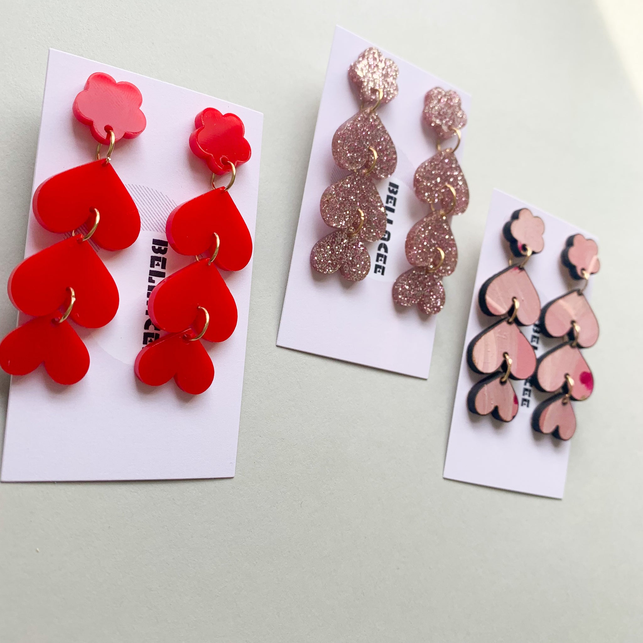 Red heart earrings, beaded heart earrings, Valentines day earrings, re –  jillmakes