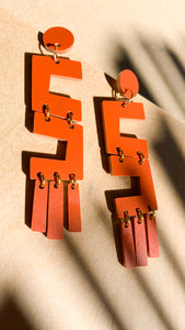 Burnt Orange Open Maze Dangles- Elegant Acrylic Laser Cut Earrings