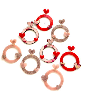Big Heart Hoops Red and Pink Heart hoops- Valentine’s Day earrings